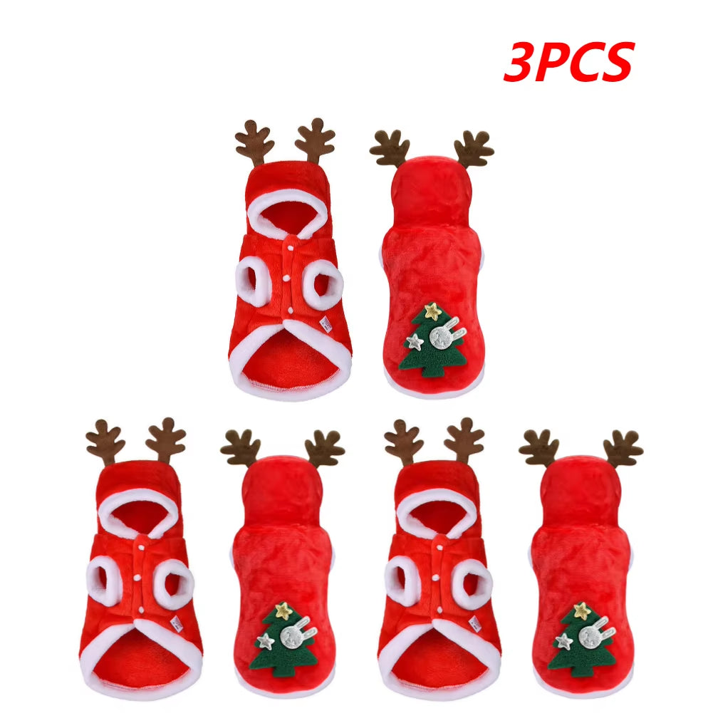 Dog Christmas Costumes Elk Pet Dog Cold Weather Coats Winter Warm Dog Christmas Clothes for Small Dogs Cats